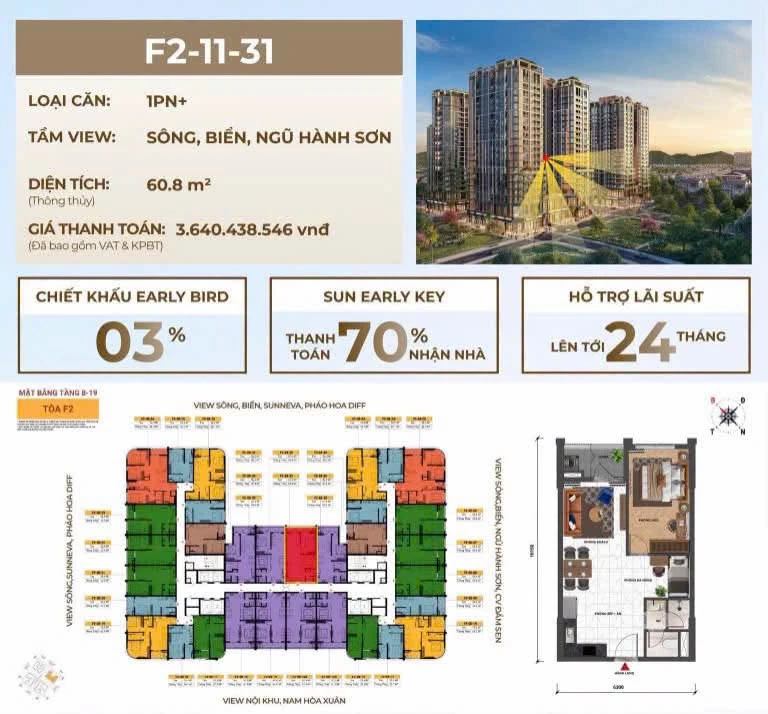 Bán căn 2PN view sông-biển FourS Tower Đà Nẵng 2.984 tỷ - Ảnh thu nhỏ 3