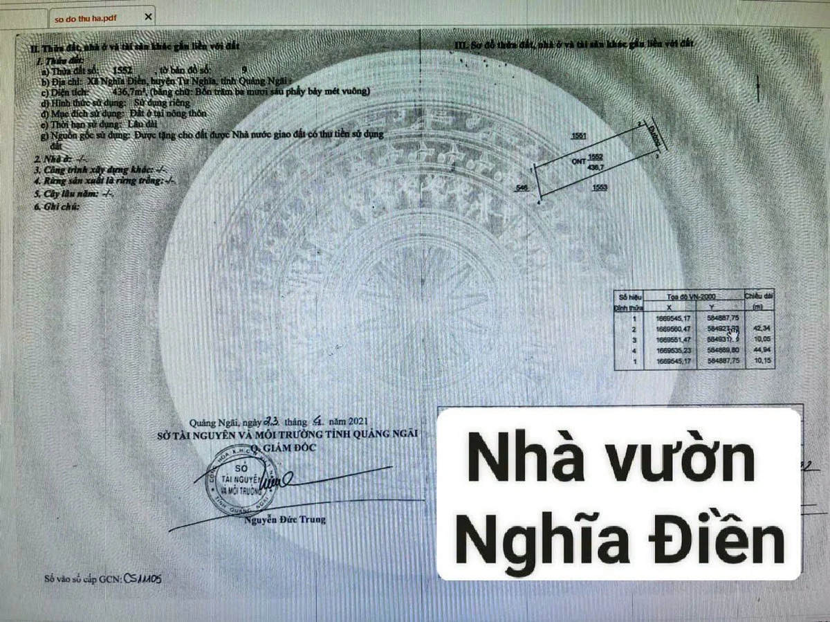 Bán nhà vườn Nghĩa Điền 420m² 1tỷ690 Quảng Ngãi - Ảnh 1