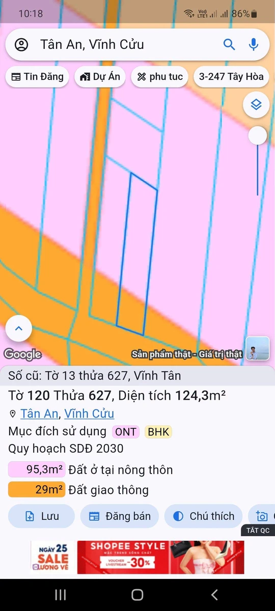 Bán đất sổ riêng Vĩnh Cửu Bình Dương 127m², 800 triệu - Ảnh 1
