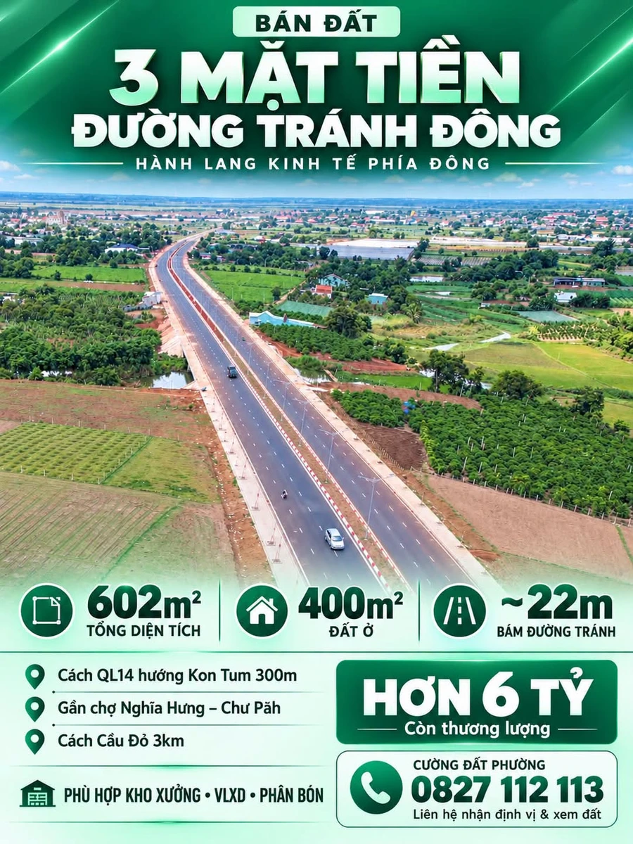 Bán đất 3 mặt tiền 602m² Đường Tránh Đông Gia Lai - Ảnh 1