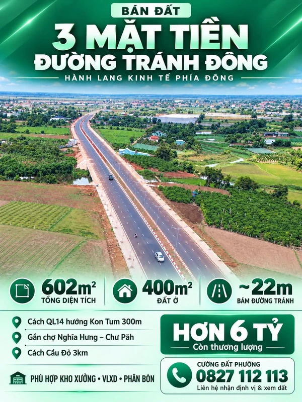 Bán đất 3 mặt tiền 602m² Đường Tránh Đông Gia Lai