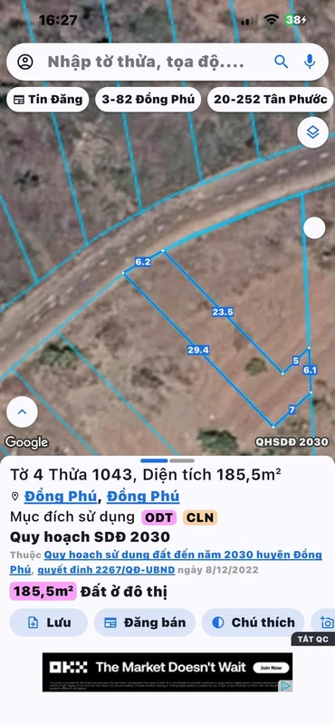 Bán đất 6x29m (174m²) gần khu CN Bắc Đồng Phú, Bình Phước, 590 triệu