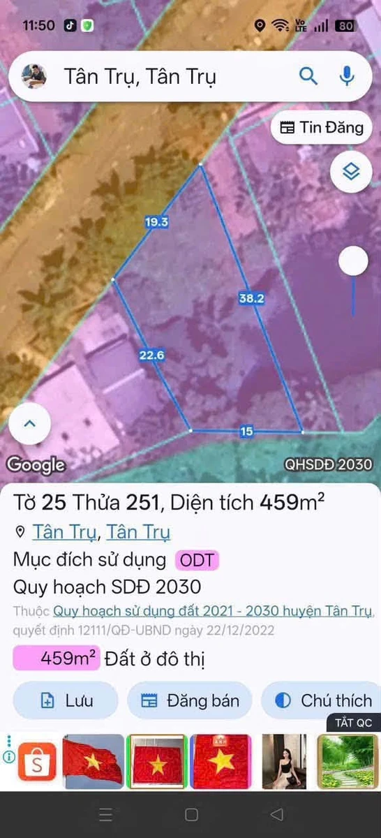 Bán đất mặt tiền 459m² trung tâm Tân Trụ 4 tỷ - Ảnh thu nhỏ 2