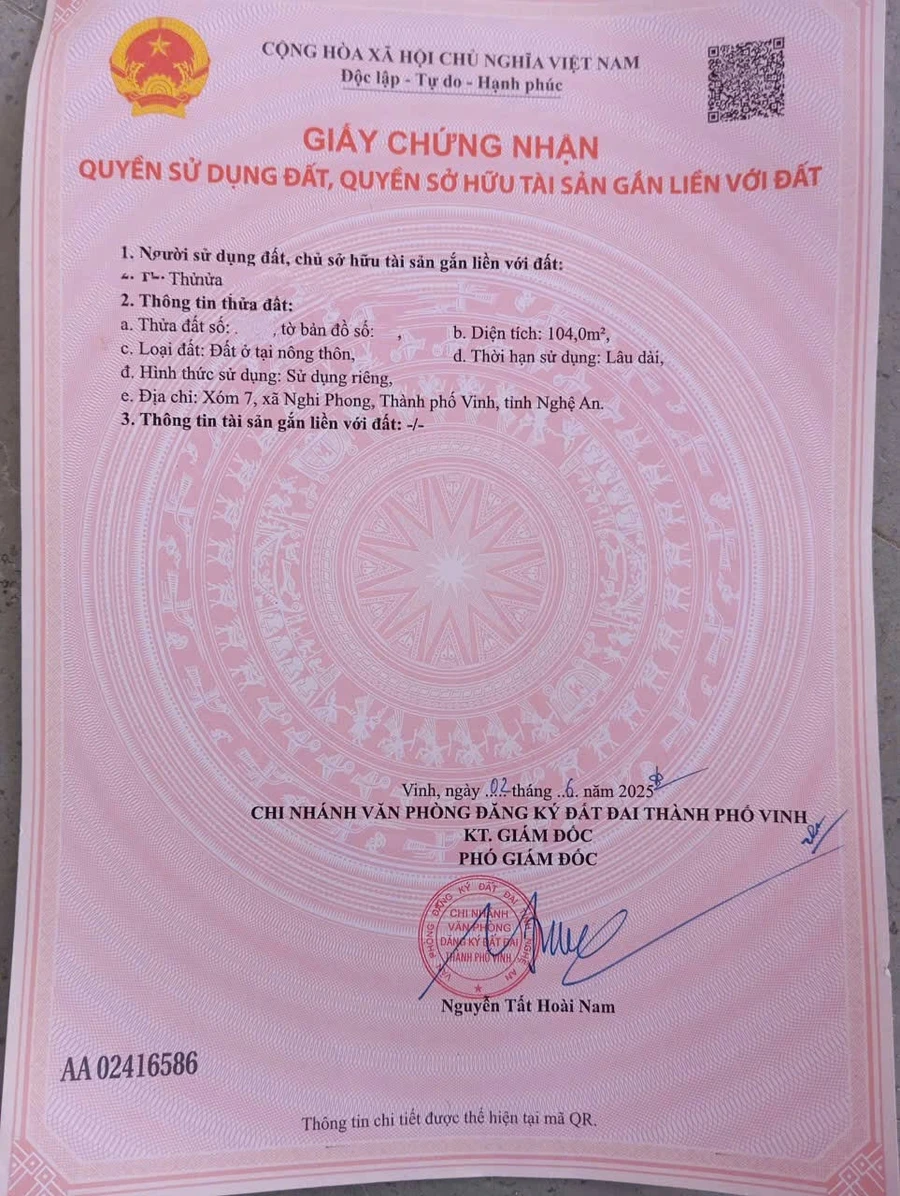 Bán đất Phường Vinh Lộc 104m2 rộng 5m, giá 1 tỷ 1 - Ảnh thu nhỏ 2