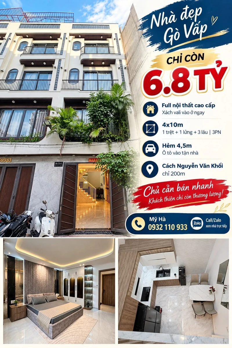 Bán nhà Gò Vấp 40m² 3PN full nội thất 6,8 tỷ - Ảnh 1