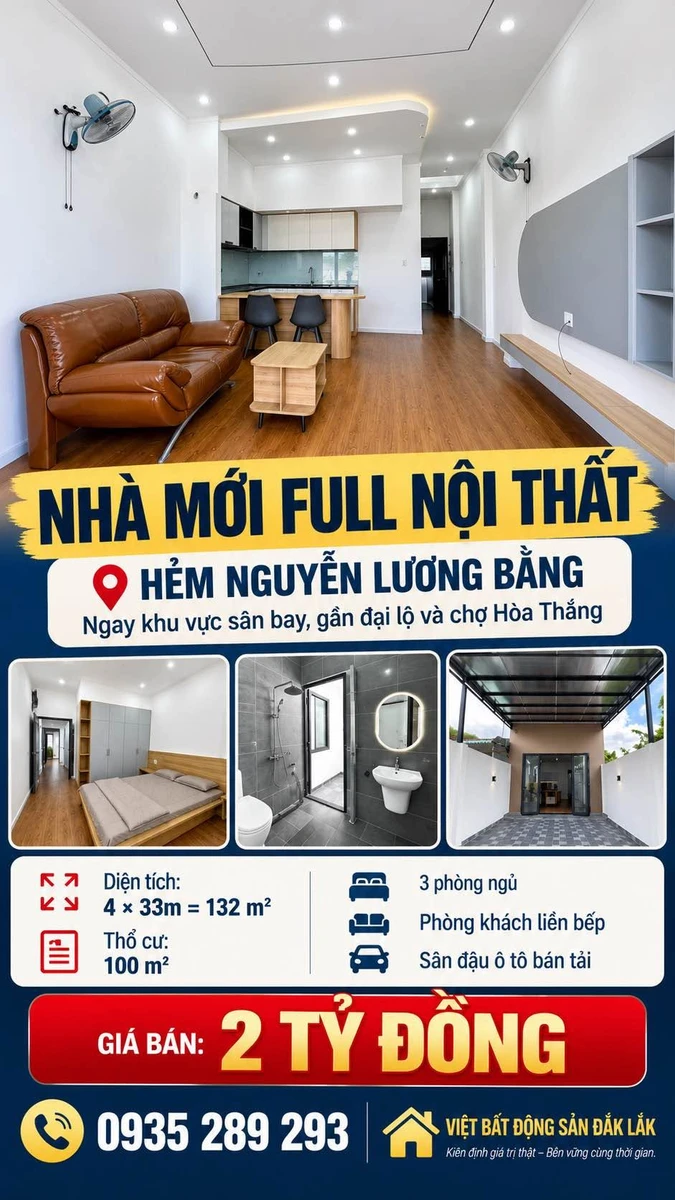 Bán nhà 3PN 132m² nội thất đầy đủ Nguyễn Lương Bằng 2 tỷ - Ảnh 1