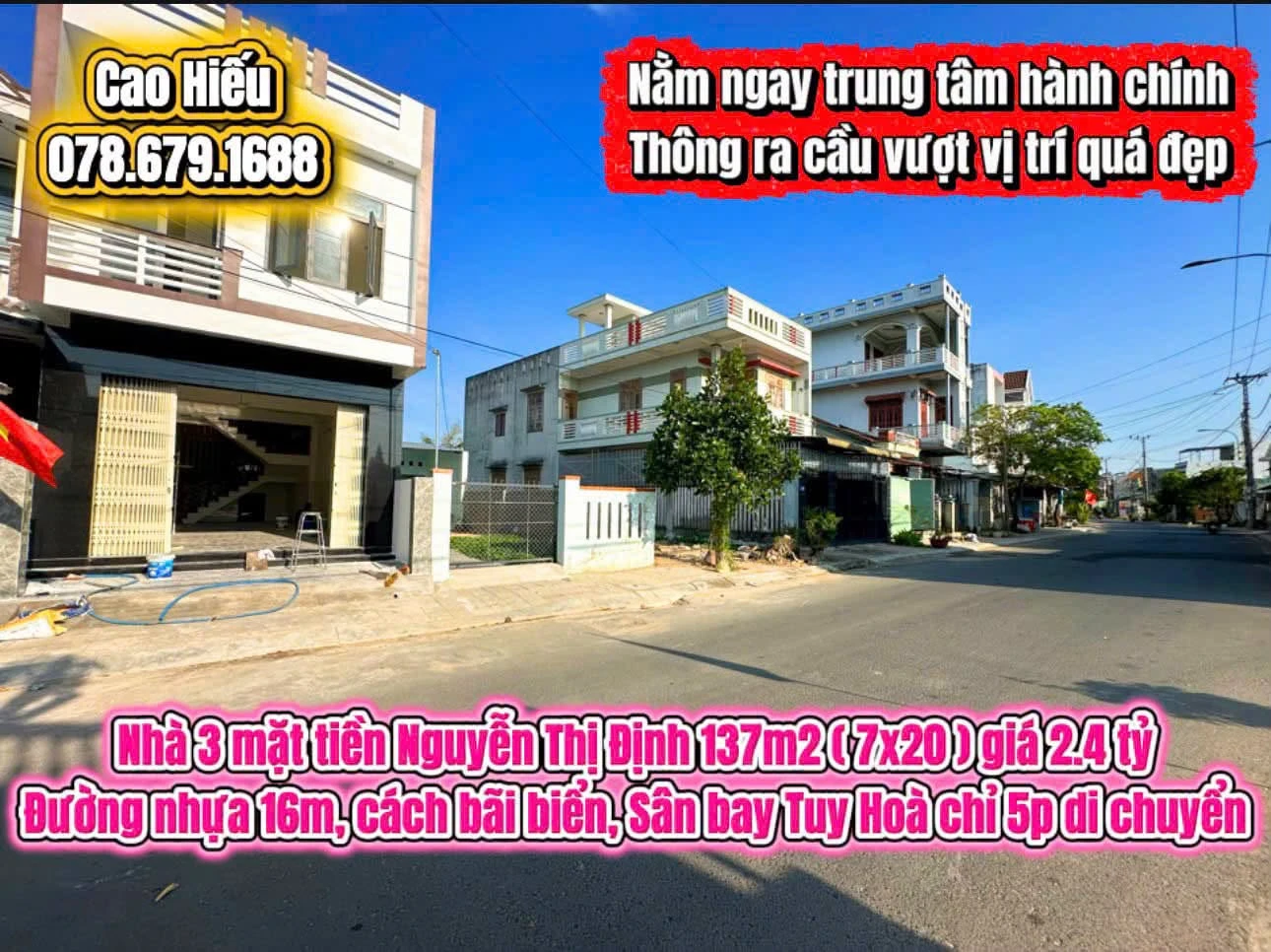 Bán nhà 3 mặt tiền Nguyễn Thị Định 137m2 Tuy Hoà 2.4 tỷ - Ảnh 1