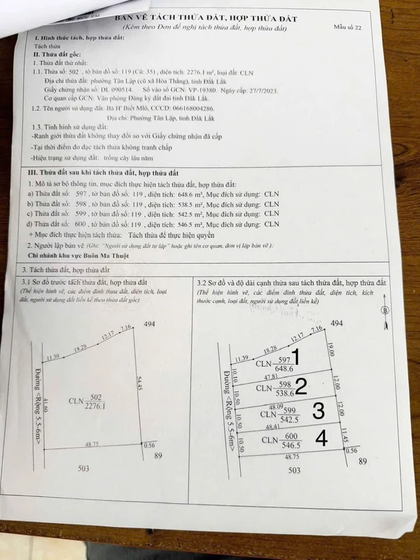 Bán đất làm nhà vườn 540m2 giá 480 triệu tại Phường Tân Lập, Đắk Lắk