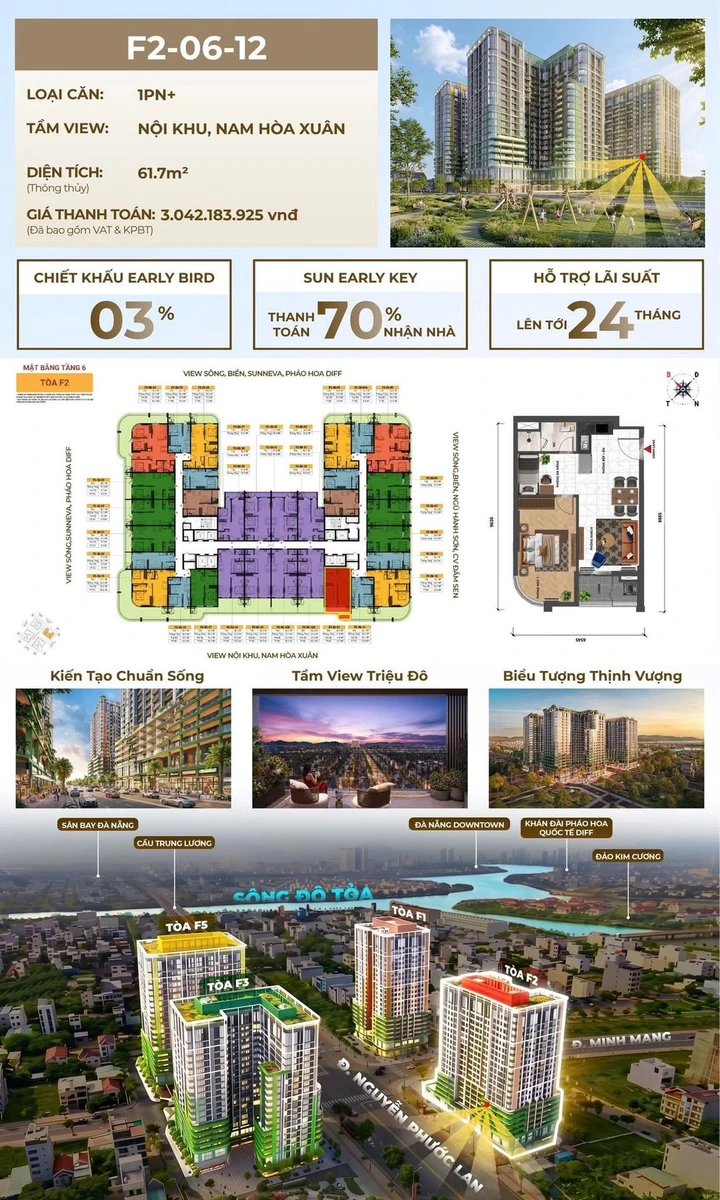 Bán căn hộ F2 61.7m² 3 tỷ tại Hòa Xuân, Đà Nẵng - Ảnh 1