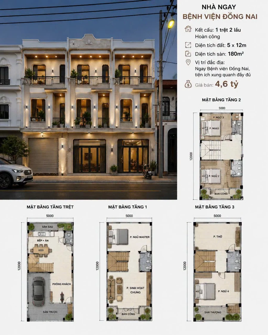 Bán nhà mới 180m² 4 tầng gần Bệnh viện Đồng Nai - Ảnh 1