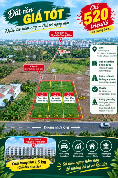 Bán đất tại Mặt tiền đường huyện 98c hẻm 3, 520 triệu, 200m2 chỉ với giá tốt
