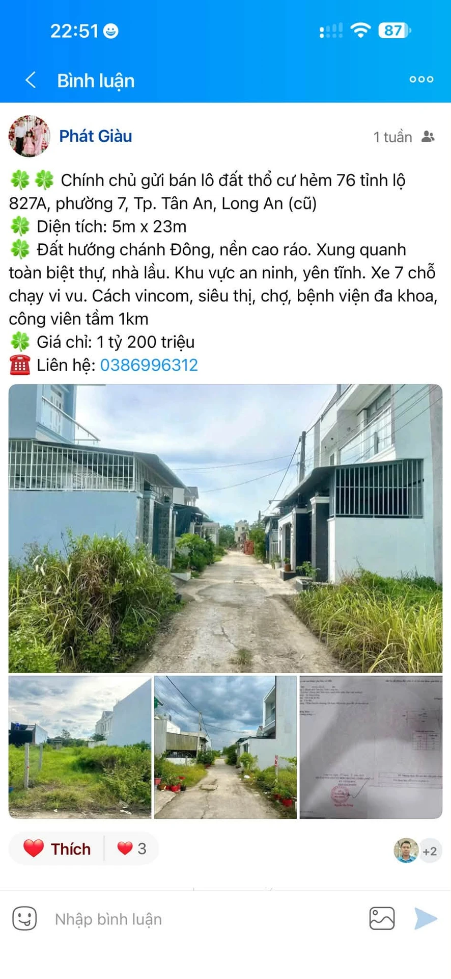 Bán lô đất thổ cư 115m² Tân An Tây Ninh, giá 1 tỷ 100 triệu - Ảnh 1