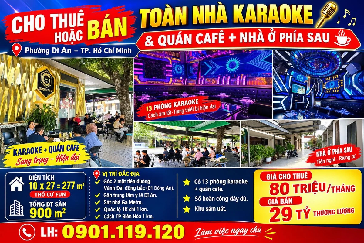 Bán nhà góc 2 mặt tiền 277m2 karaoke và cà phê, đường Vành Đai Đông Bắc, Phường Dĩ An, giá 29 tỷ - Ảnh 1