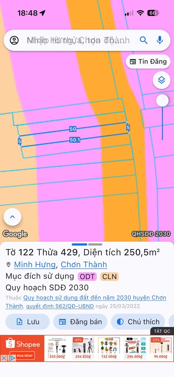 Bán đất 250m2 gần KCN Chơn Thành, Phường Minh Hưng, Đồng Nai, giá 480 triệu - Ảnh thu nhỏ 2
