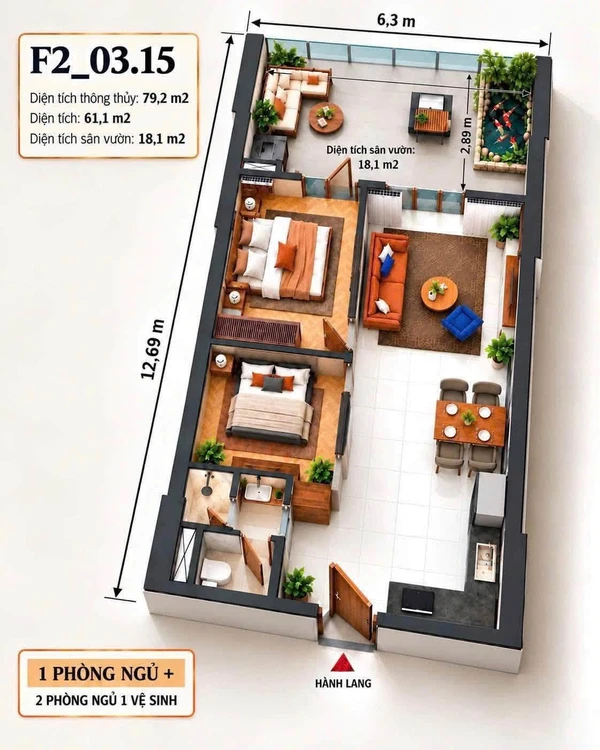Bán căn 2PN 79,2m² tại F2 Fours Tower Đà Nẵng giá 3,1 tỷ