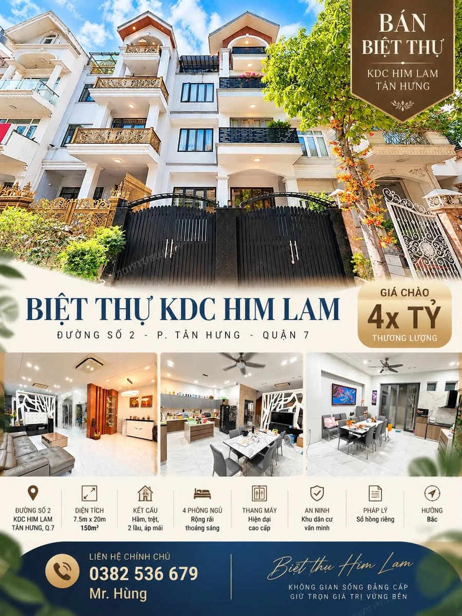 Biệt thự Him Lam Tân Hưng 150m² 4 phòng ngủ 4 tỷ - Ảnh 1