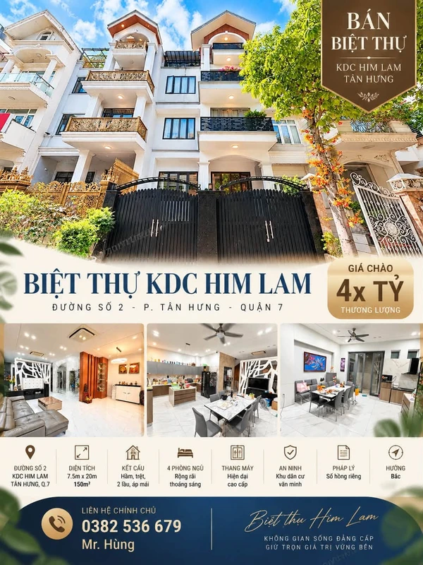 Biệt thự Him Lam Tân Hưng 150m² 4 phòng ngủ 4 tỷ