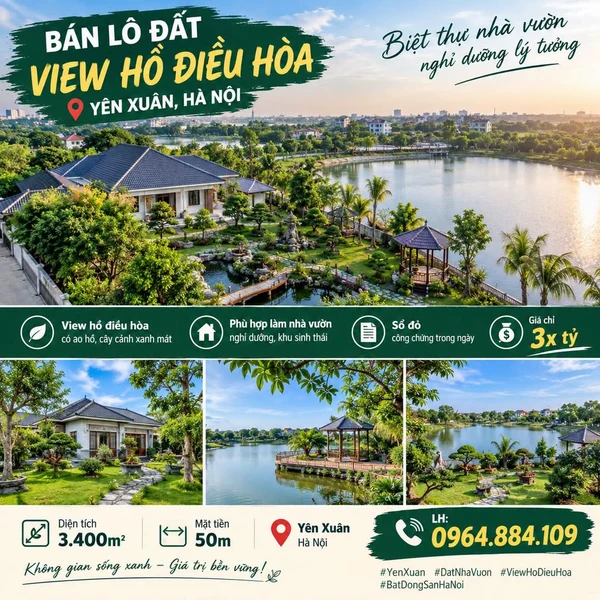 Bán biệt thự nhà vườn 3.400m² view hồ Yên Xuân, Hà Nội