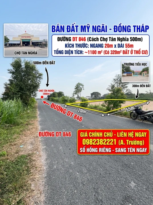 Bán đất tại ĐT 846, 4,5 tỷ, 1100m2, mặt tiền 20m, pháp lý đầy đủ - Ảnh 1