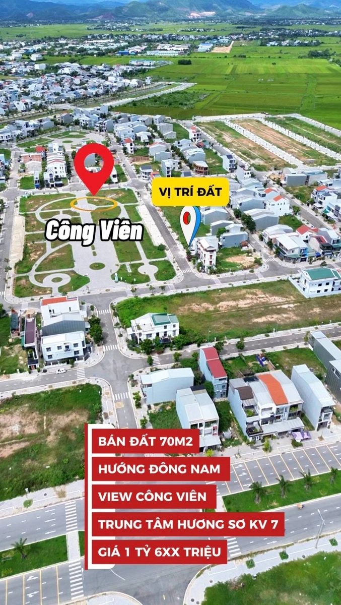 Bán lô đất 70m² view công viên KQH Hương Sơ khu vực 7, TP Huế, giá 1 tỷ 580 triệu - Ảnh 1