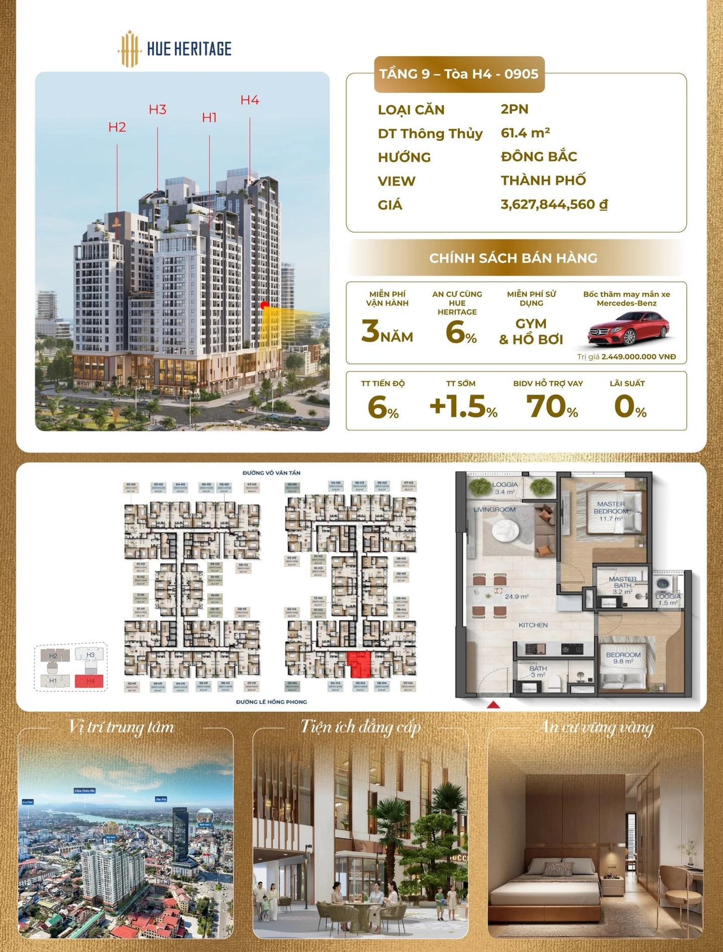 Bán căn hộ 2PN 61.4m² tòa H4 giá 3.683 tỷ Huế Heritage - Ảnh 1