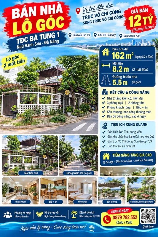 Bán nhà lô góc 162m² Bá Tùng 1, Ngũ Hành Sơn