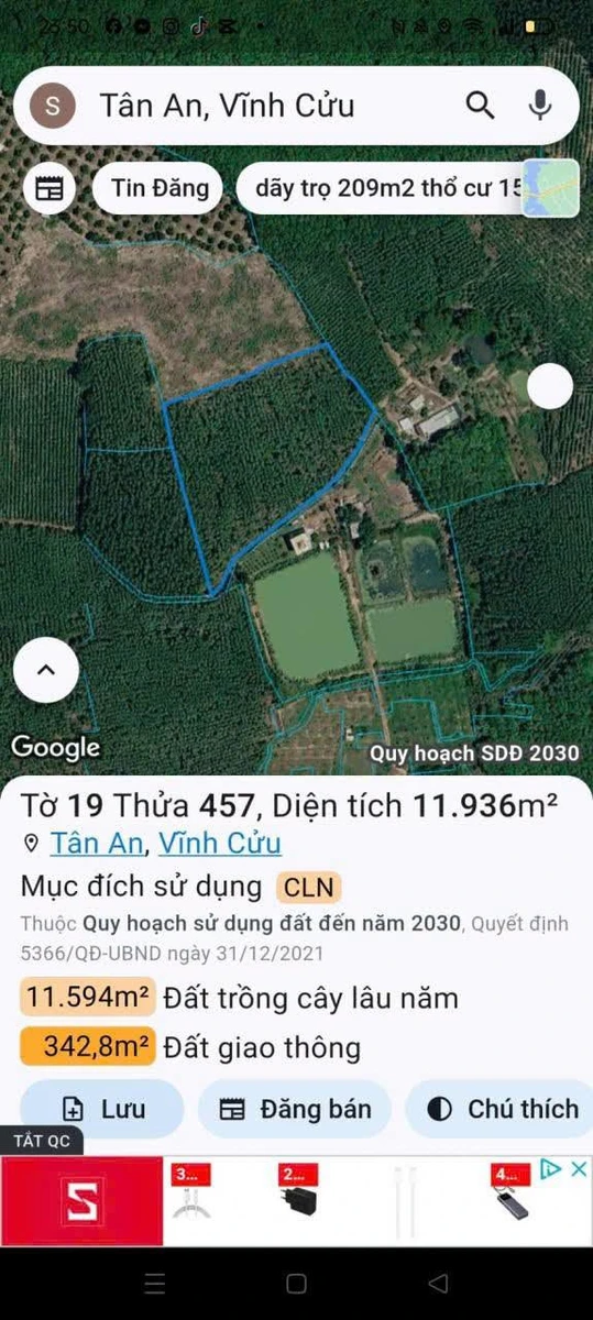 Bán 11.900 m² đất trồng tràm tại Xã Tân An, Đồng Nai - Ảnh 1
