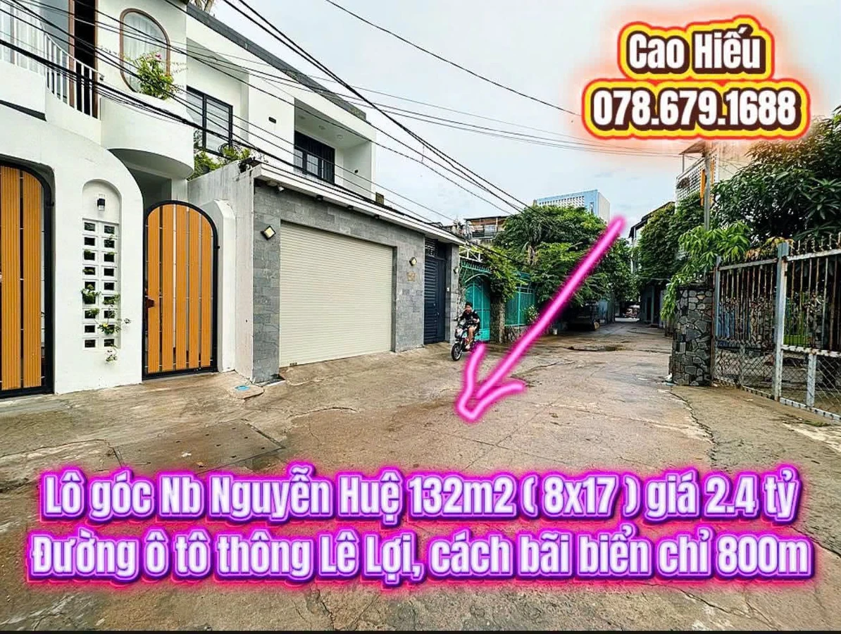 Bán đất góc Nguyễn Huệ 132m² gần biển, 2,4 tỷ - Ảnh 1