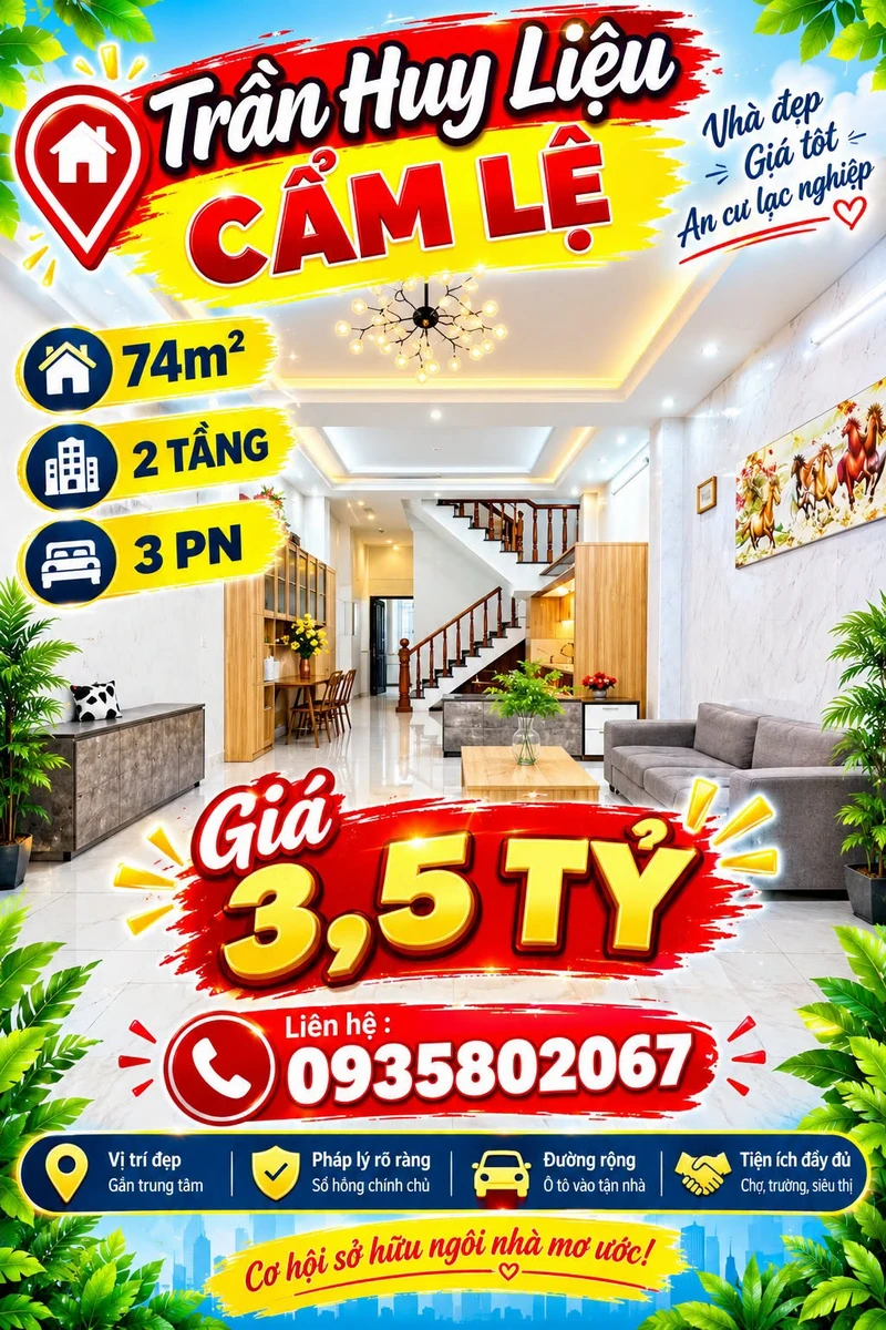 Bán nhà 2 tầng 74m² 3PN gần MT Trần Huy Liệu Khuê Trung - Ảnh 1