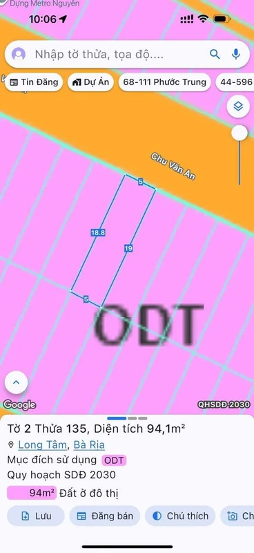 Bán đất mặt tiền Chu Văn An 90m² giá 2 tỷ 350 Bà Rịa