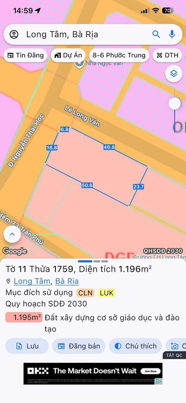 Bán đất góc 1.196m² Lê Long Văn - Nguyễn Thái Học, Bà Rịa