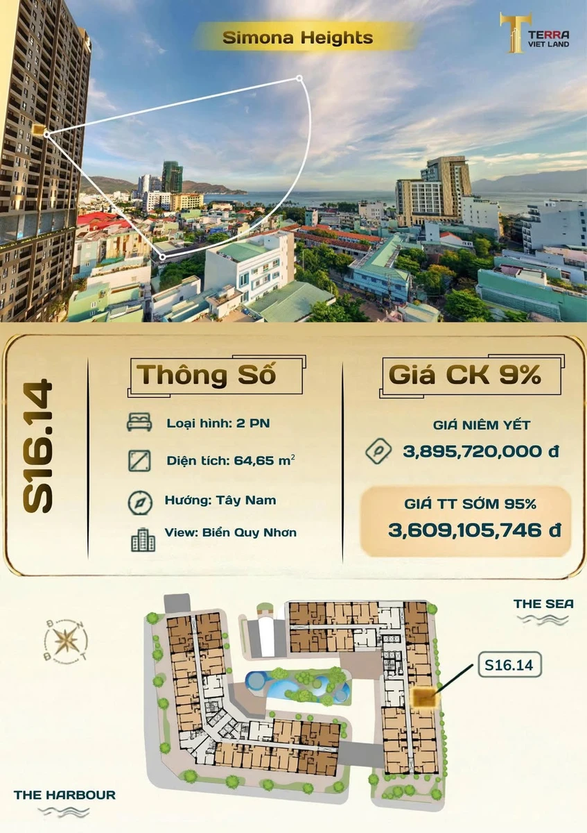 Bán căn hộ 2PN 65m² Simona Heights Quy Nhơn, giá 3,8 tỷ - Ảnh 1