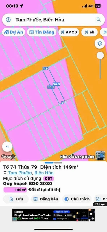 Bán gấp đất thổ cư 5x30m trung tâm phường Tam Phước, Đồng Nai giá 1 tỷ 270 triệu