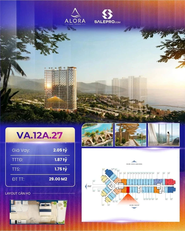 Bán căn hộ studio Alora Nha Trang 28,99m2, giá 1 tỷ 750 triệu
