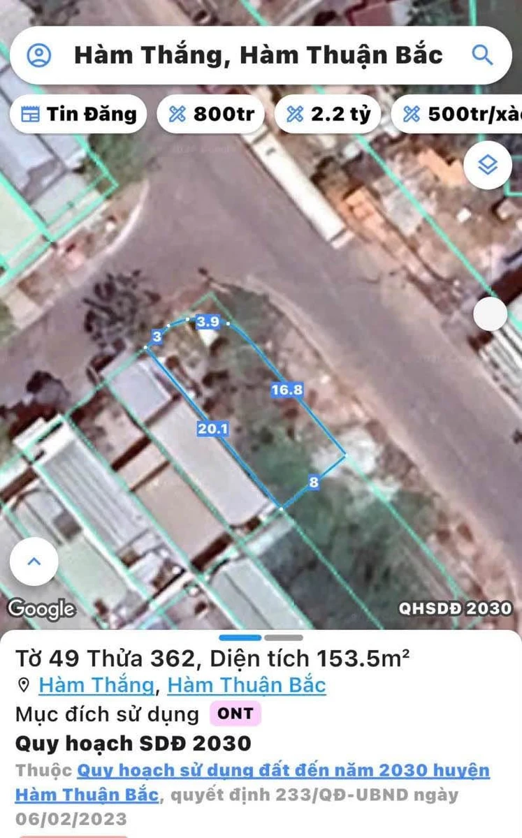 Bán lô đất thổ cư góc 2 mặt tiền 153m2 Hàm Thắng - Ảnh thu nhỏ 2