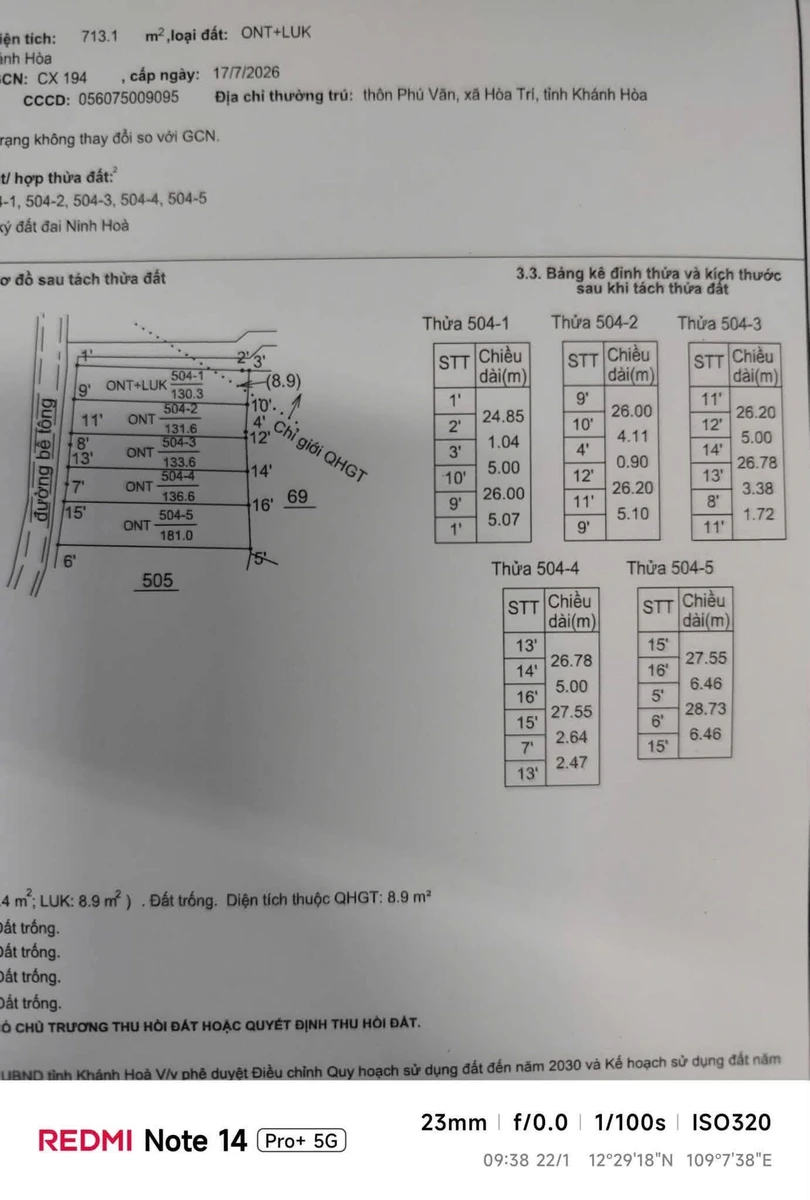Bán đất nền Ninh Trung 5x26m 275 triệu Khánh Hòa - Ảnh 1