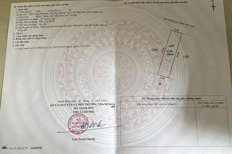 Bán đất tái định cư Xuân Phương Sầm Sơn 100m²