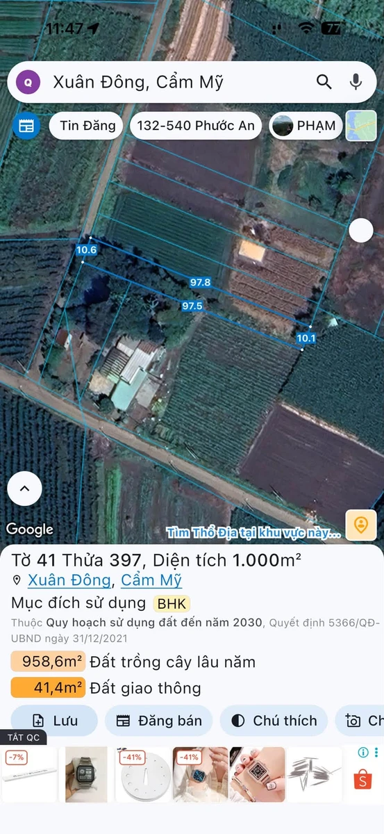 Bán lô đất 1000m² Cẩm Mỹ, giá 450 triệu - Ảnh thu nhỏ 2