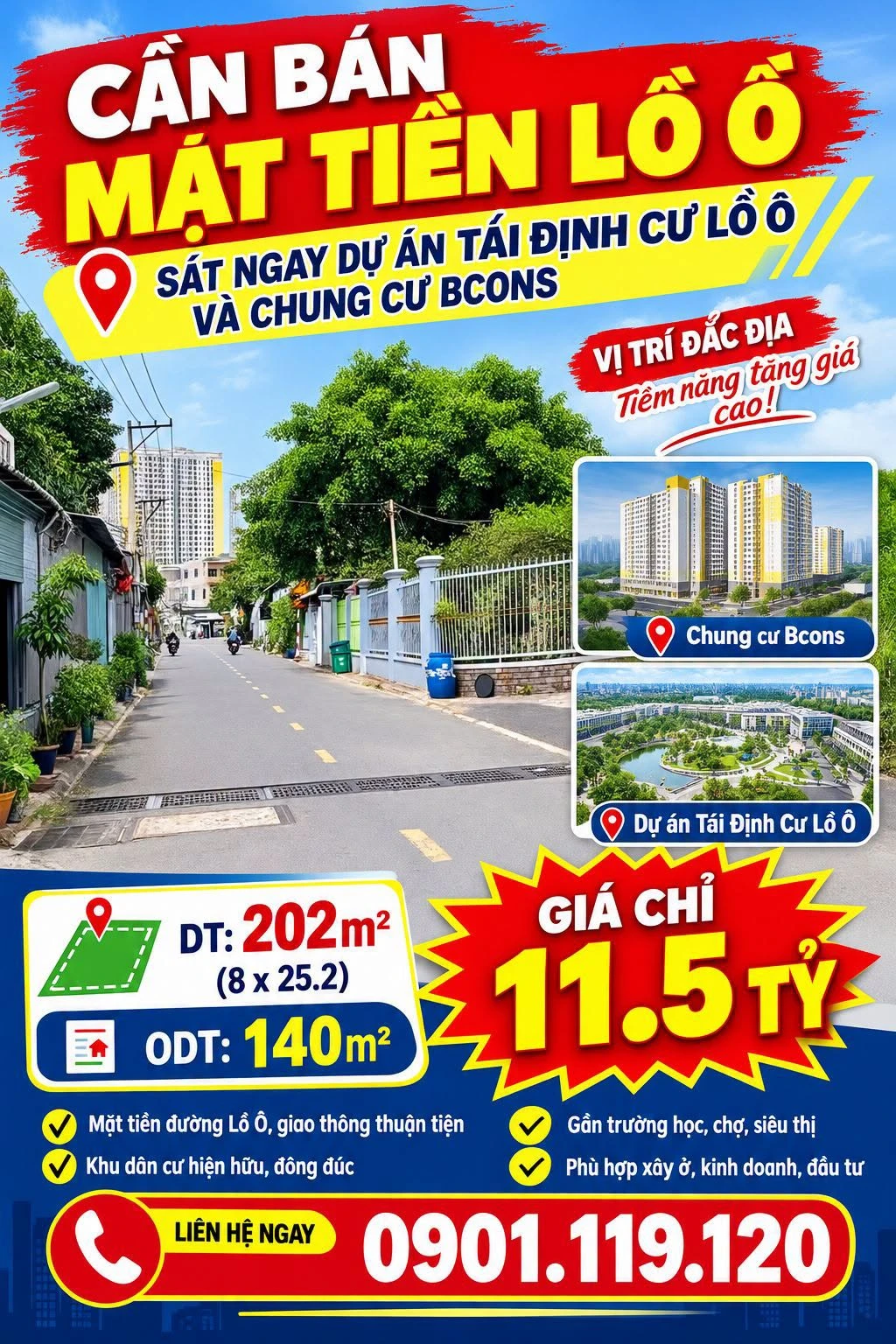 Bán đất mặt tiền Lồ Ồ 202m2 (8x25.2) giá 11,5 tỷ, Dĩ An, Bình Dương - Ảnh 1