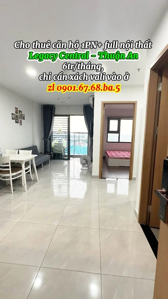 Cho thuê căn hộ 1PN+ 42m² Legacy Central, Thuận An, Bình Dương - 6 triệu/tháng - Ảnh 1