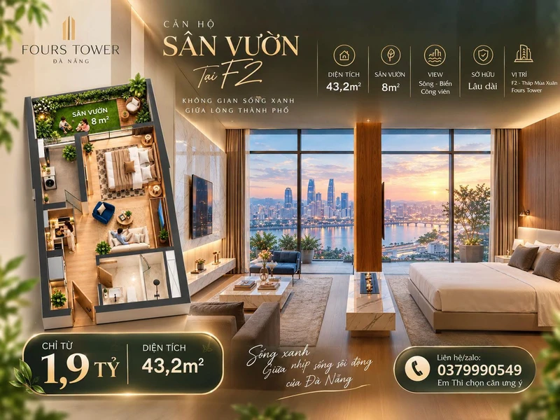 Bán căn hộ sân vườn F2 43,2m² 1,9 tỷ Đà Nẵng