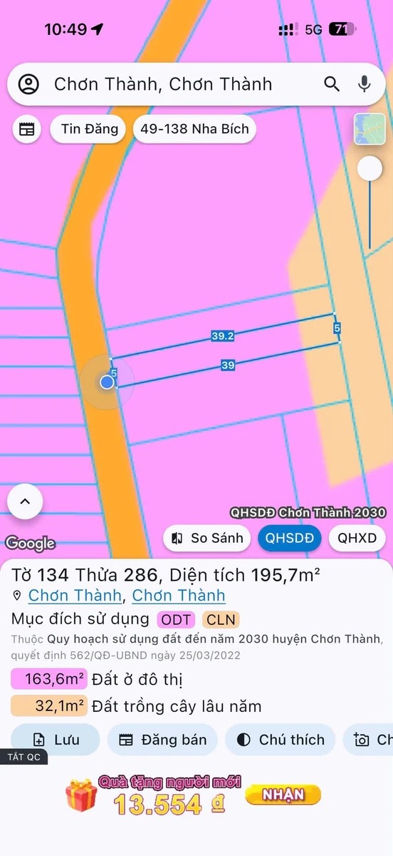 Đất gần KCN Becamex 5x39m 195m² 440 triệu - Ảnh thu nhỏ 4
