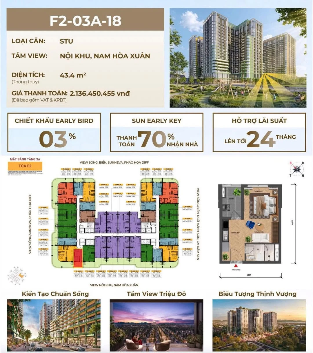 Bán studio sân vườn 43.4m2 F2 Fours Tower Đà Nẵng - Ảnh 1