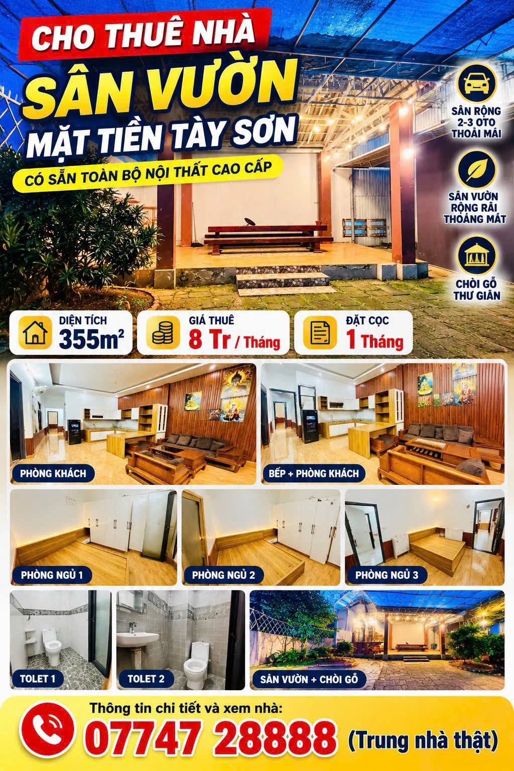 Cho thuê nhà sân vườn mặt tiền Tây Sơn 355m² - 8 triệu/tháng - Ảnh 1