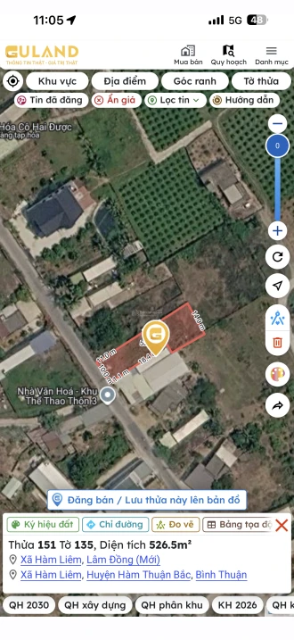 Bán đất tại Hàm Liêm, 6 tỷ, 526,5 m2, mặt tiền 10m, giá cực chất chỉ với