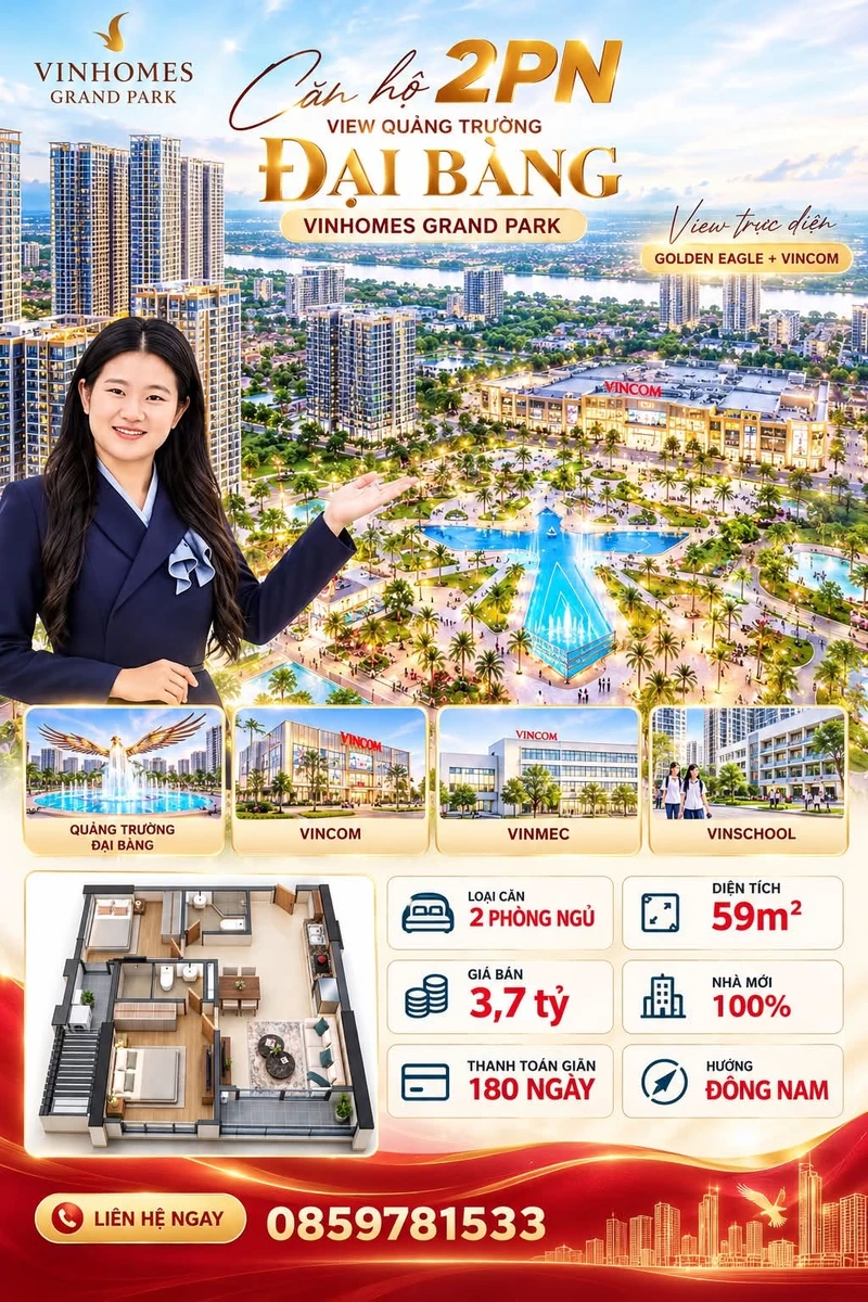 Bán căn hộ 2PN 59m² Glory Heights Vinhomes Grand Park giá 3,7 tỷ, Thủ Đức - Ảnh 1