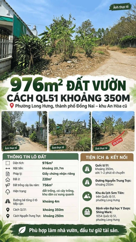 Bán đất vườn 976m² Long Hưng, Đồng Nai, 9,49 tỷ