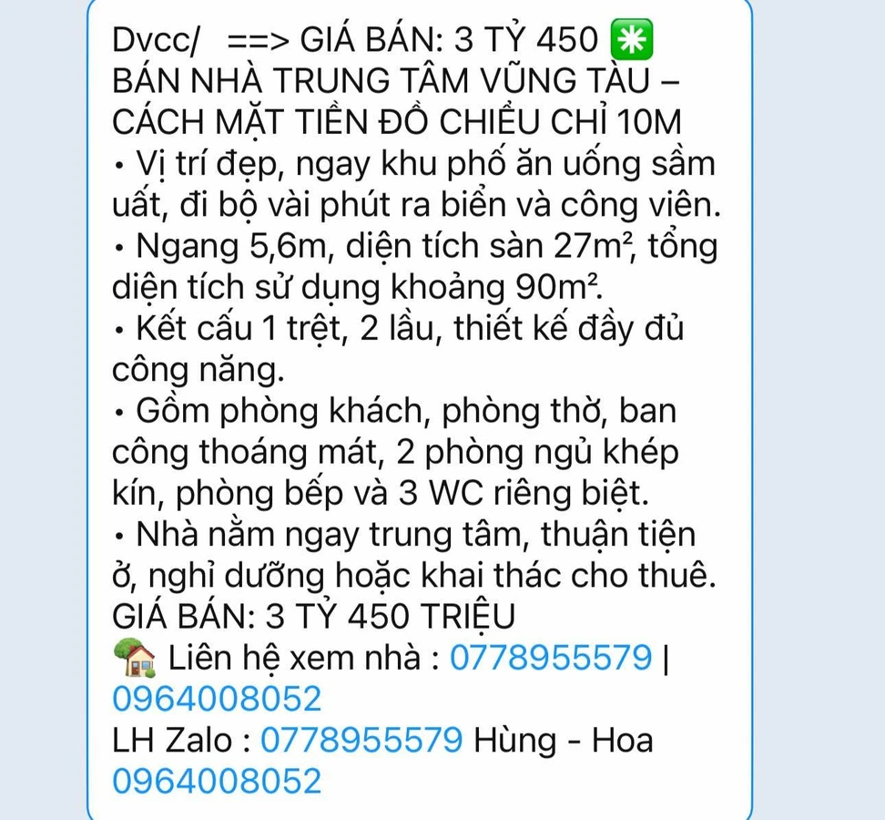 Bán nhà Vũng Tàu 90m² 3 tỷ 450, gần biển - Ảnh 1
