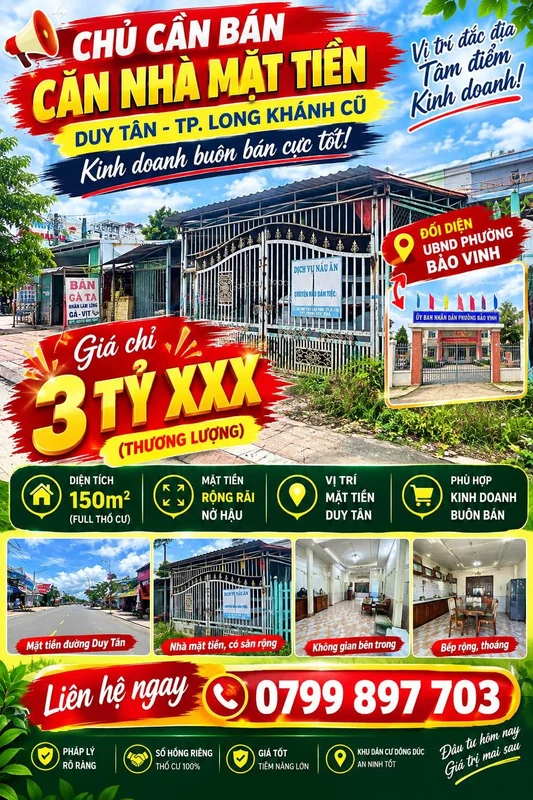 Bán nhà mặt tiền Duy Tân Long Khánh 150m²