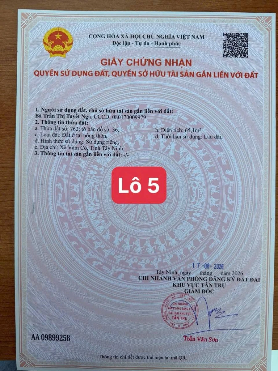 Bán lô đất thổ cư 4,5x14m giá 280 triệu tại xã Vàm Cỏ - Ảnh thu nhỏ 5